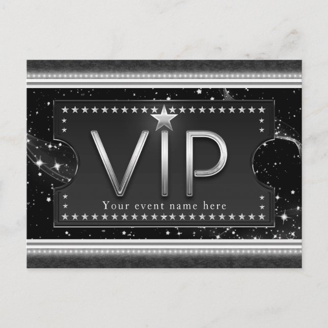 Postal De Invitación Evento de fiesta de estrellas VIP Black & Silver G (Anverso)