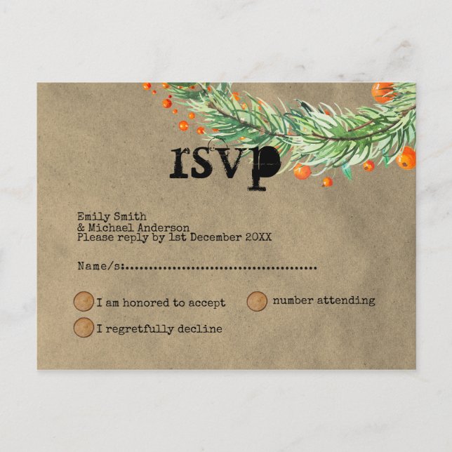 Postal De Invitación Evento de Navidad extravagante y rústico RSVP Dood (Anverso)