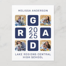 Postal De Invitación Exclusivo Grad Navy Blue White 4 Photo Graduation