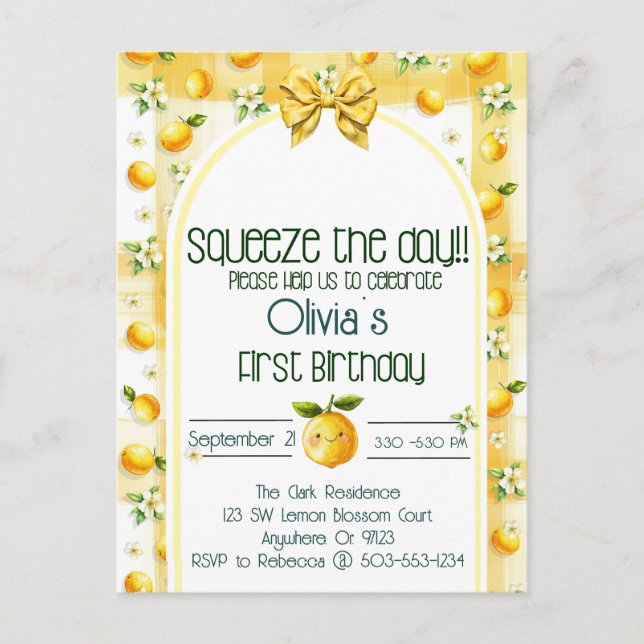 Postal De Invitación Exprime el día - Cumpleaños 1 de bebés (Anverso)