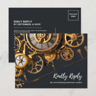 Postal De Invitación Extravagancia Steampunk Relojería Antigua RSVP