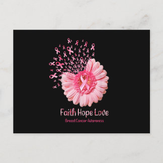 Postal De Invitación Faith Hope Love Pink Ribbon Sunflower Breve Cance