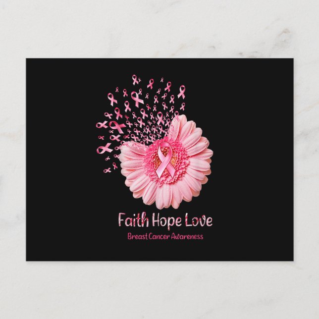 Postal De Invitación Faith Hope Love Pink Ribbon Sunflower Breve Cance (Anverso)