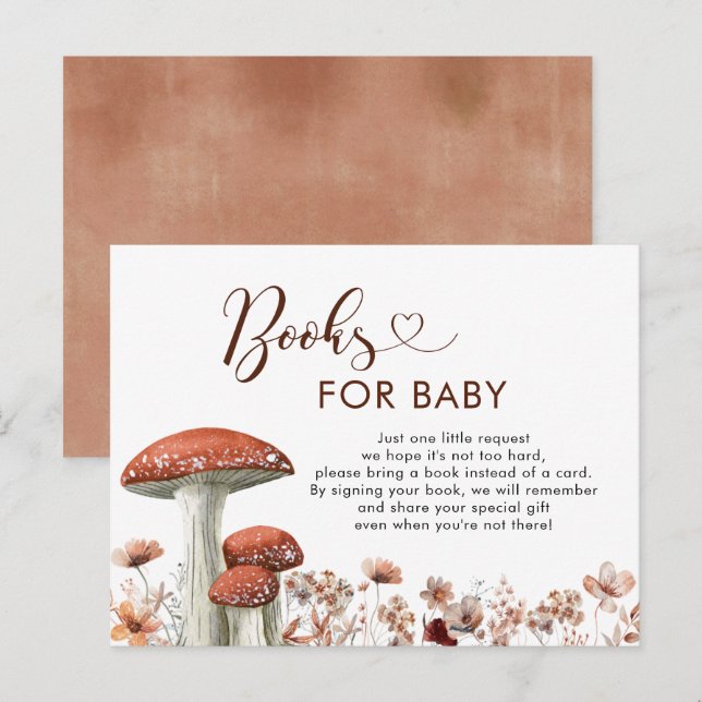Postal De Invitación Fall Boho Mushroom Floral Books Para El Bebé (Anverso / Reverso)