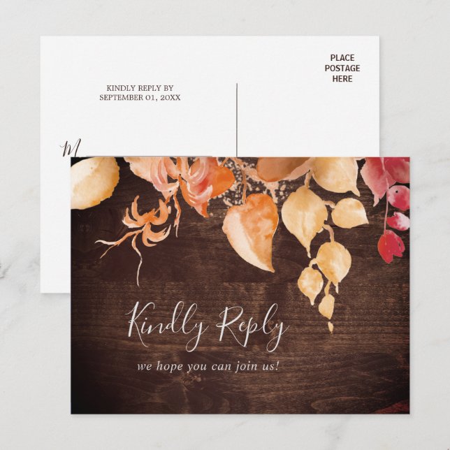 Postal De Invitación Fall deja la carta de la madera rusa opción de la  (Anverso / Reverso)