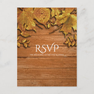 Postal De Invitación Fall Faux Gold Leaf Art Elegant Otoño RSVP