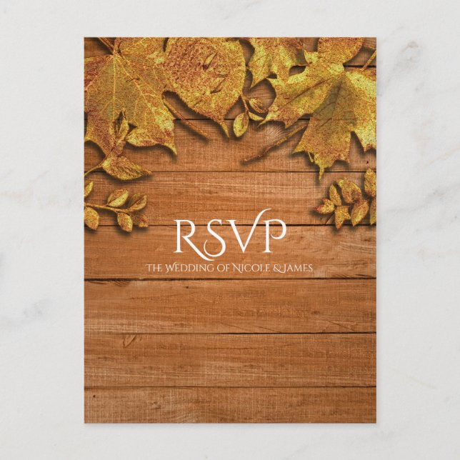 Postal De Invitación Fall Faux Gold Leaf Art Elegant Otoño RSVP (Anverso)