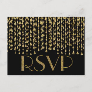 Postal De Invitación Falsa mirada del Relieve metalizado dorado de RSVP