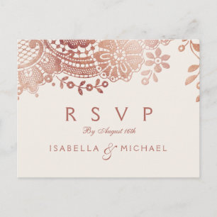 Postal De Invitación Falsa rosa oro elegante boda de encaje vintage RSV