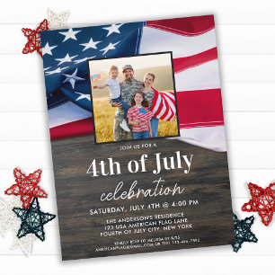 Postal De Invitación Familia De Bandera Estadounidense Foto 4 De Julio