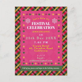 Postal De Invitación Family Christmas Party Plaid Red Holiday Postcard