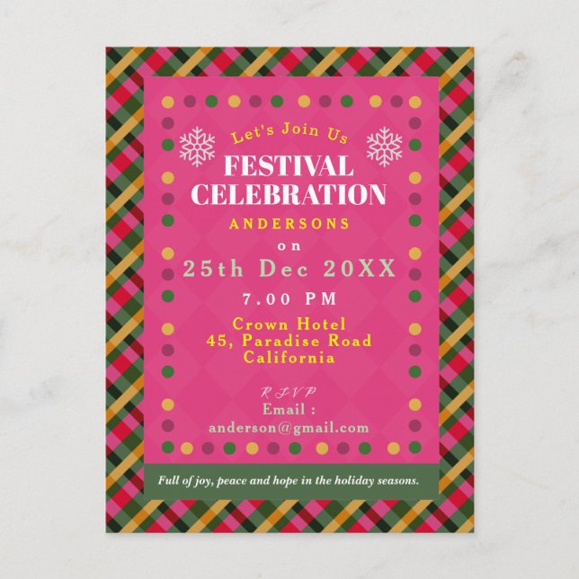 Postal De Invitación Family Christmas Party Plaid Red Holiday Postcard (Anverso)