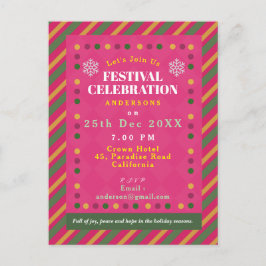 Postal De Invitación Family Christmas Party Stripe Red Holiday Postcard