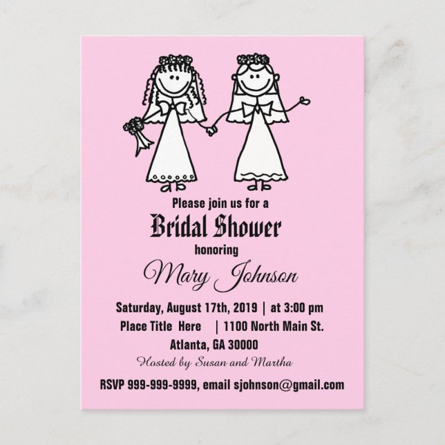 Postal De Invitación Famosa ducha de novia gay (Anverso)