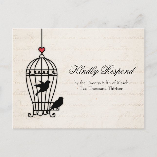 Postal De Invitación Fanciosa jaula para aves y boda romántica en el co (Anverso)