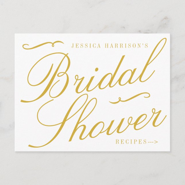 Postal De Invitación Fancy Gold & White Bridal Shower Receta (Anverso)