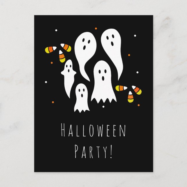 Postal De Invitación Fantasma de la fiesta de Halloween y Naranja negro (Anverso)