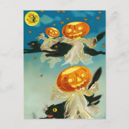 Postal De Invitación Fantasmas de calabaza de Halloween y gatos negros