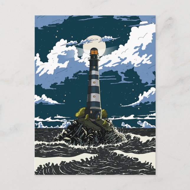 Postal De Invitación Faro De Noche (Anverso)