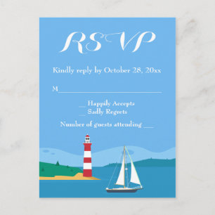 Postal De Invitación Faro de velero de respuesta náutica Océano Azul Pl