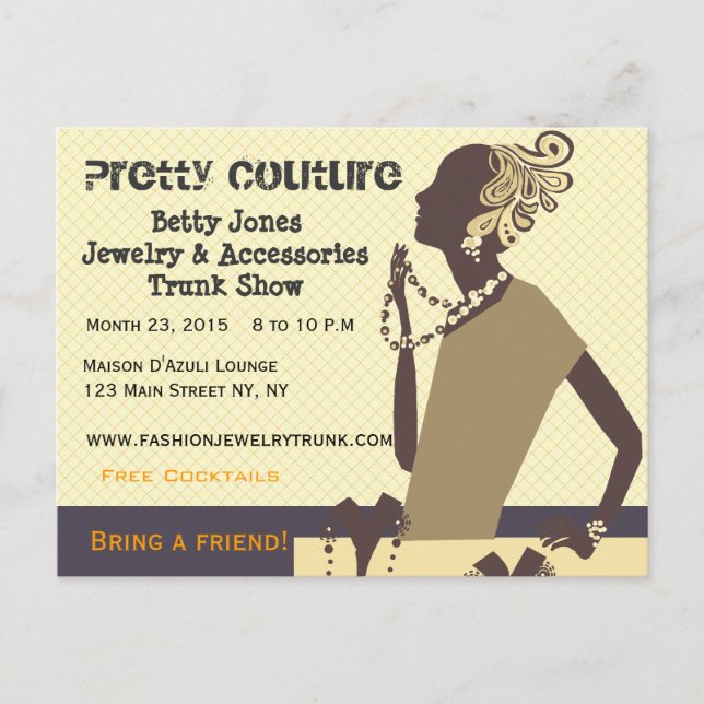 Postal De Invitación Fashion Bonito Couture Jewelry Trunk Show (Anverso)