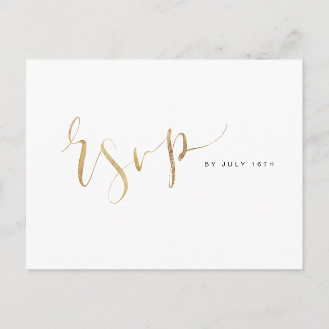 Postal De Invitación Faux Gold Moderno Simple Script Wedding RSVP (Anverso)