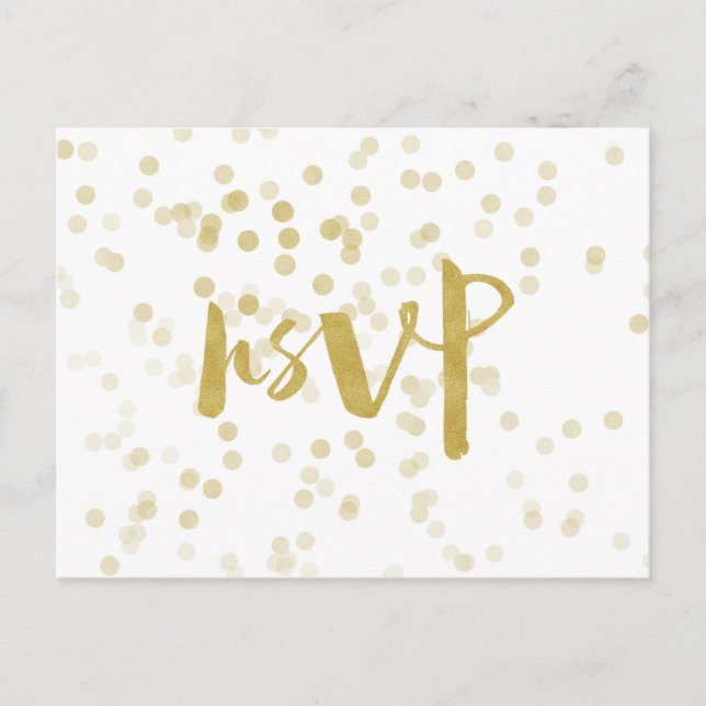 Postal De Invitación Faux Relieve metalizado dorado Confetti RSVP (Anverso)