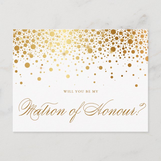 Postal De Invitación Faux Relieve metalizado dorado Confetti | Sea mi s (Anverso)