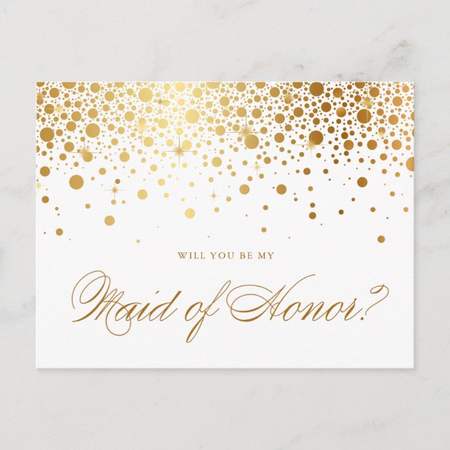 Postal De Invitación Faux Relieve metalizado dorado Confetti | Sea mi t (Anverso)