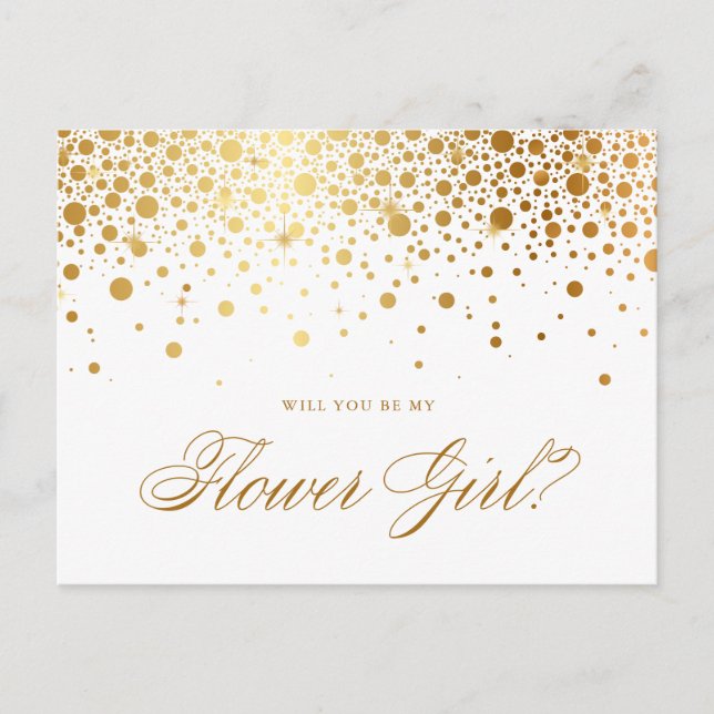 Postal De Invitación Faux Relieve metalizado dorado Confetti | Ser mi e (Anverso)