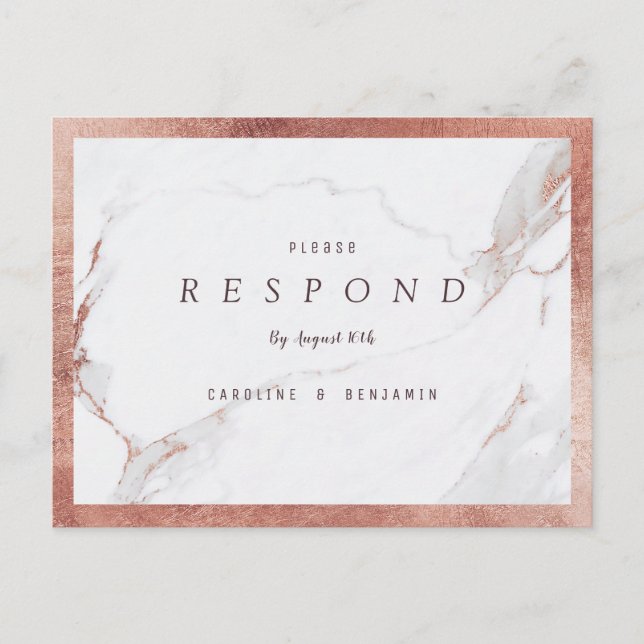 Postal De Invitación Faux rosa mármol oro lujo boda moderna RSVP (Anverso)