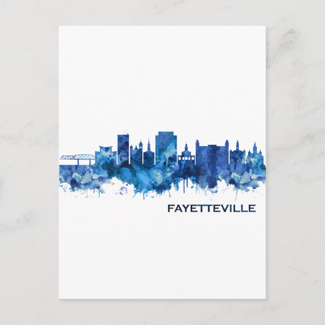 Postal De Invitación Fayetteville North Carolina Skyline Blue (Anverso)