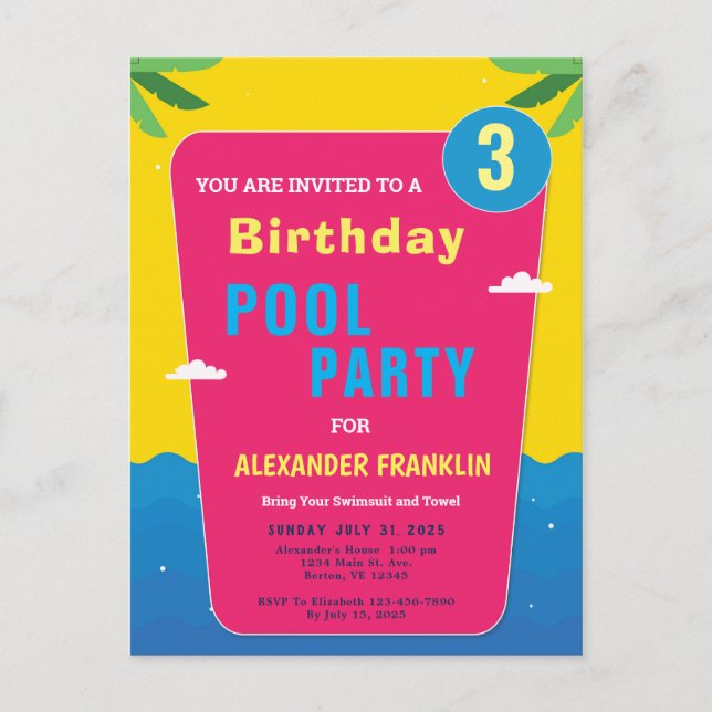 Postal De Invitación Feliz cumpleaños a niños Chicas edad de niño (Anverso)