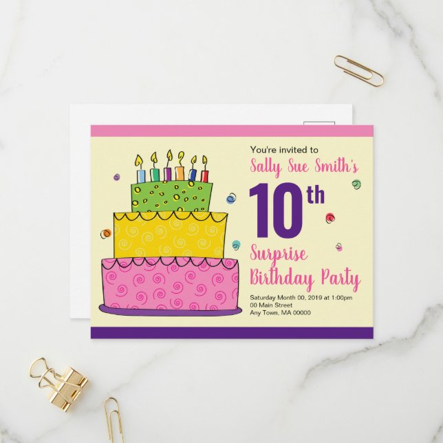 Postal De Invitación Feliz cumpleaños con velas y pasteles coloridos (Anverso/Reverso In Situ)