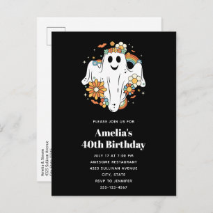 Postal De Invitación Feliz cumpleaños del Vibe Hippie Ghost Retro
