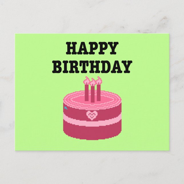 Postal De Invitación Feliz cumpleaños Pixel Art de ocho bits (Anverso)