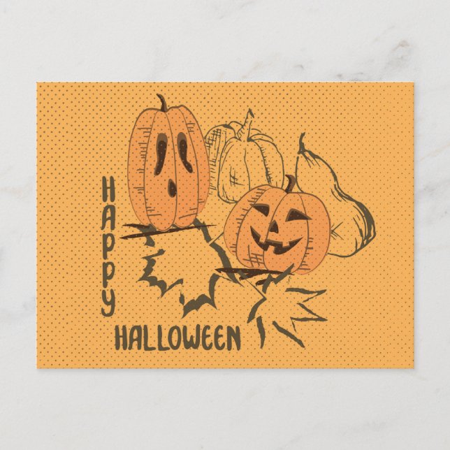 Postal de invitación feliz de Halloween Vintage (Anverso)