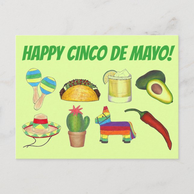 Postal De Invitación Feliz Fiesta Mexicana de Cinco de Mayo (Anverso)