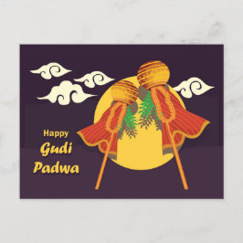 Postal De Invitación Feliz Gudi Padwa, criando a gudi