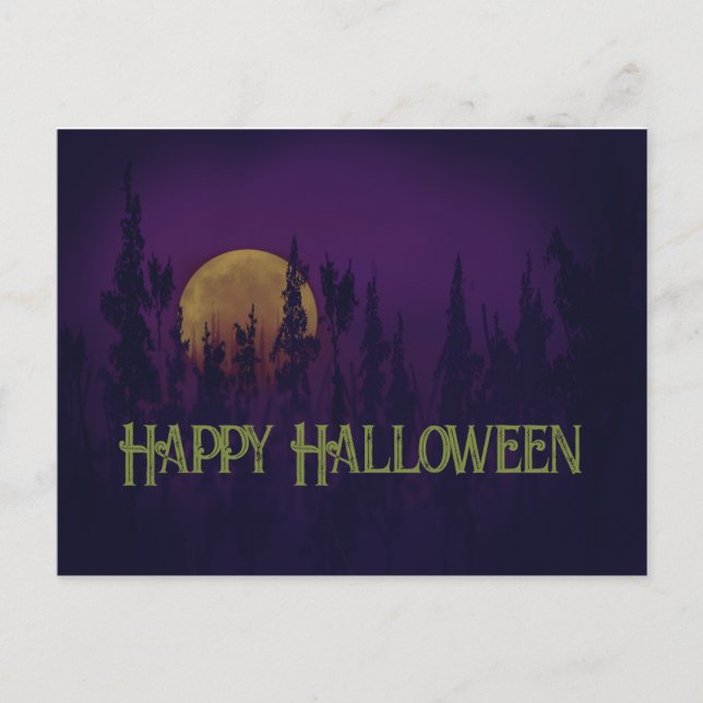 Postal De Invitación Feliz Halloween Luna Llena (Anverso)
