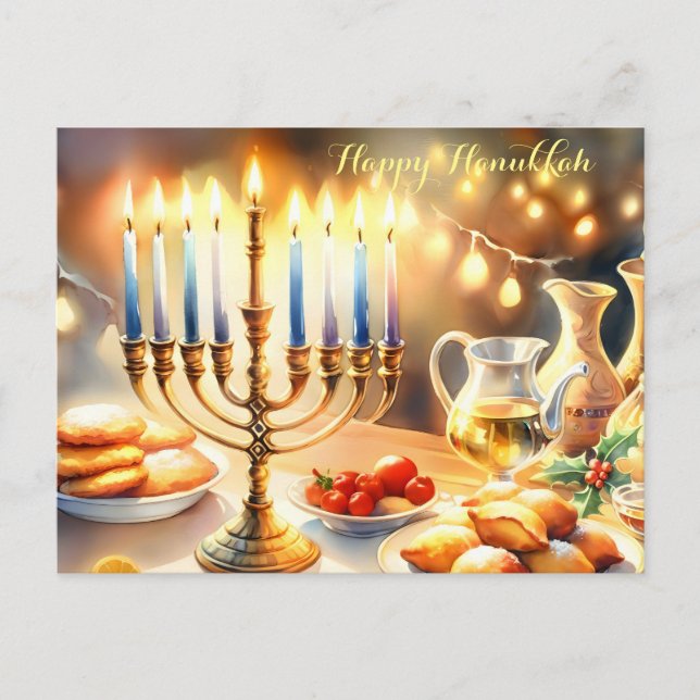Postal De Invitación Feliz Hanukkah (Anverso)