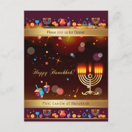 Postal De Invitación Feliz Hanukkah Fiesta Gold Hanukkiah
