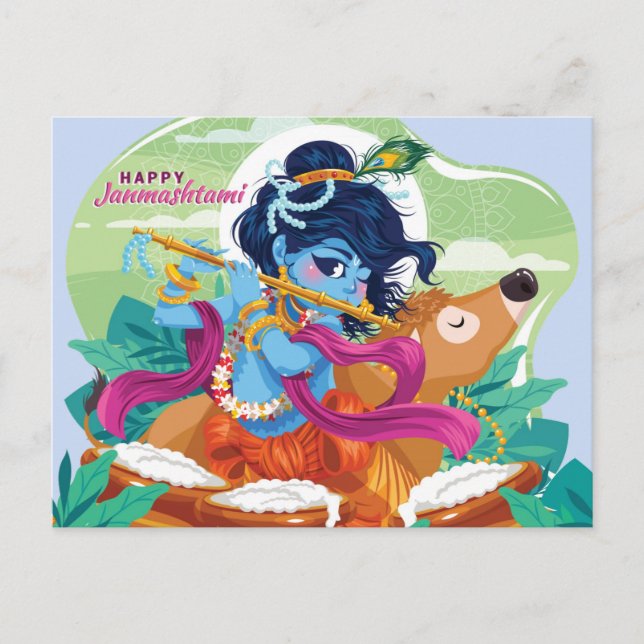 Postal De Invitación Feliz Janmashtami (Anverso)