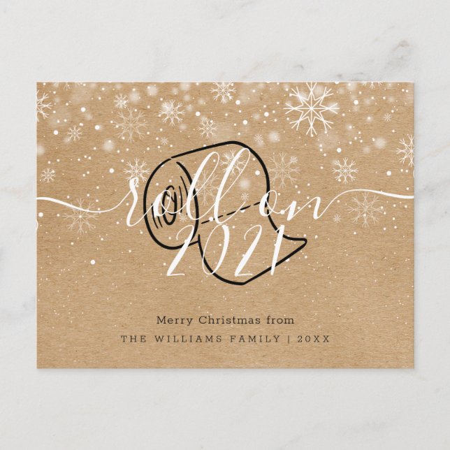 Postal De Invitación Feliz Navidad Año Nuevo Rústico Diviértete (Anverso)