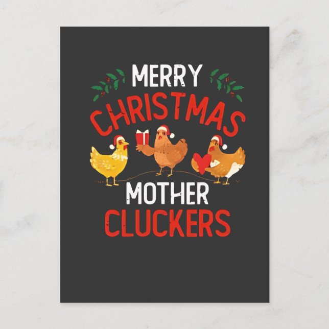 Postal De Invitación Feliz Navidad Madre Cluckers Rooaster Navidad  (Anverso)