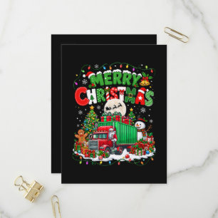 Postal De Invitación Feliz Navidad Santa Conduciendo Camión Árboles De