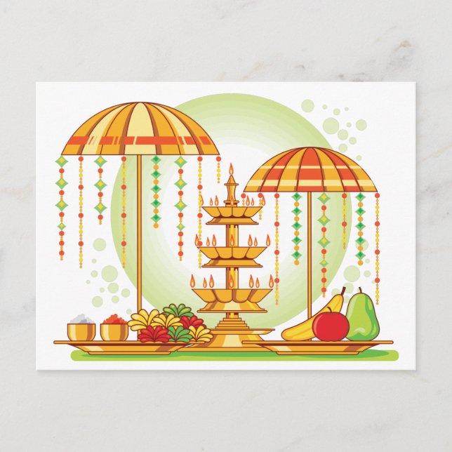 Postal De Invitación Feliz Onam Umbrellas (Anverso)