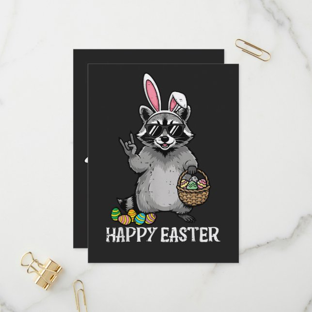 Postal De Invitación Feliz Pascua Mapache Conejo (Anverso/Reverso In Situ)