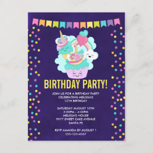 Postal De Invitación Feliz pastel y fiesta de cumpleaños de helado