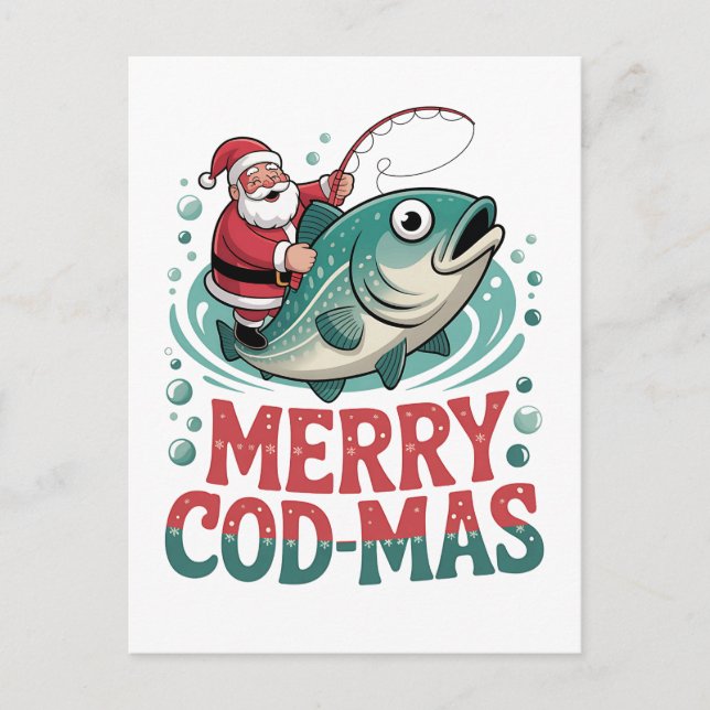 Postal De Invitación Feliz Pesca de Navidad Santa Claus Navidad  (Anverso)